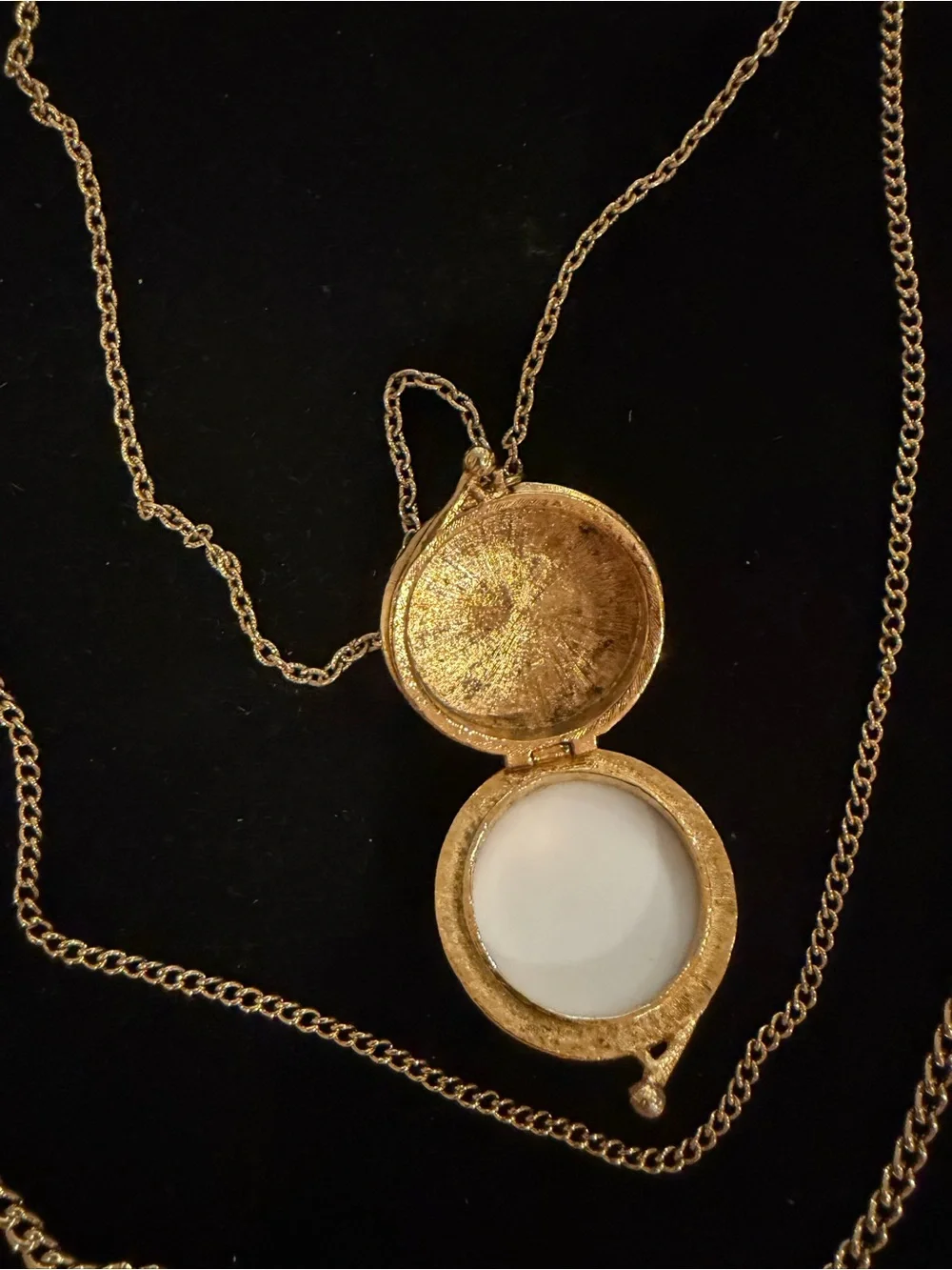 Vintage Layered Gold-Tone Necklace with Orange Cameo Locket